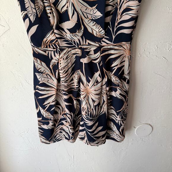 Vero Moda Tropical Romper Size S Navy Palm Print Blue Lace Back Coastal Chic - Picture 4 of 10